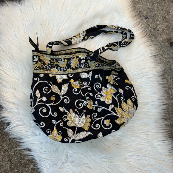Vera Bradley Handbags - Vera Bradley Yellow and Black Floral Print Rounded Medium Purse